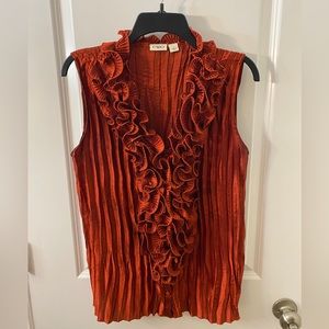Cato, Large, Dark/Burnt Orange ruffled sleeveless top